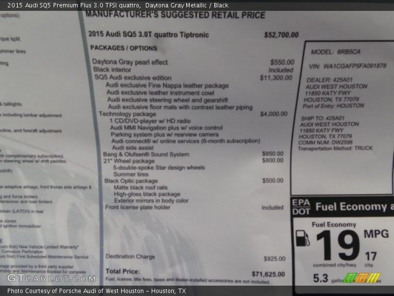 Daytona Gray Metallic / Black 2015 Audi SQ5 Premium Plus 3.0 TFSI quattro