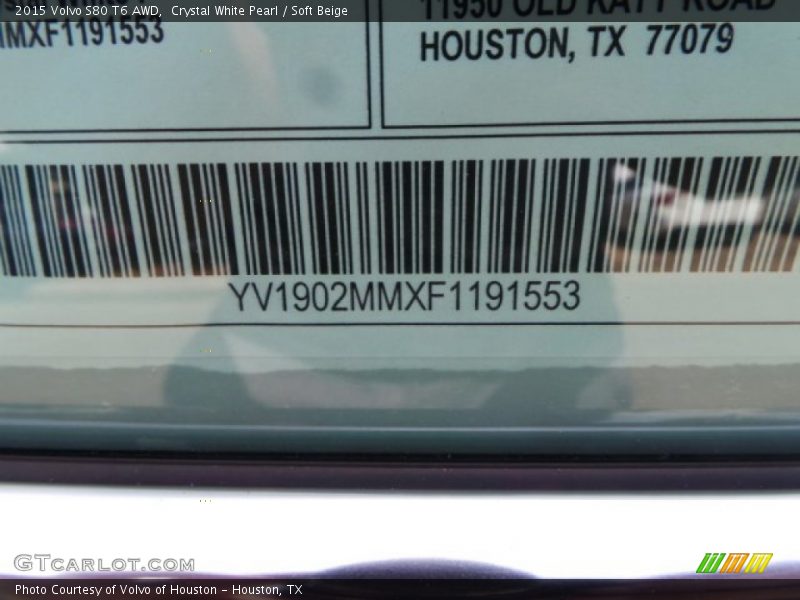 Crystal White Pearl / Soft Beige 2015 Volvo S80 T6 AWD