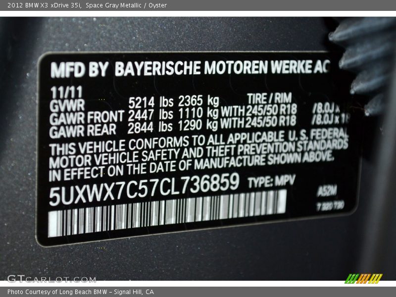 Space Gray Metallic / Oyster 2012 BMW X3 xDrive 35i