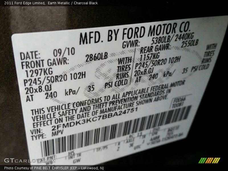 Earth Metallic / Charcoal Black 2011 Ford Edge Limited