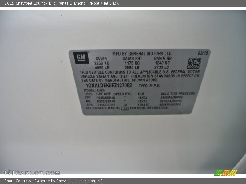 White Diamond Tricoat / Jet Black 2015 Chevrolet Equinox LTZ