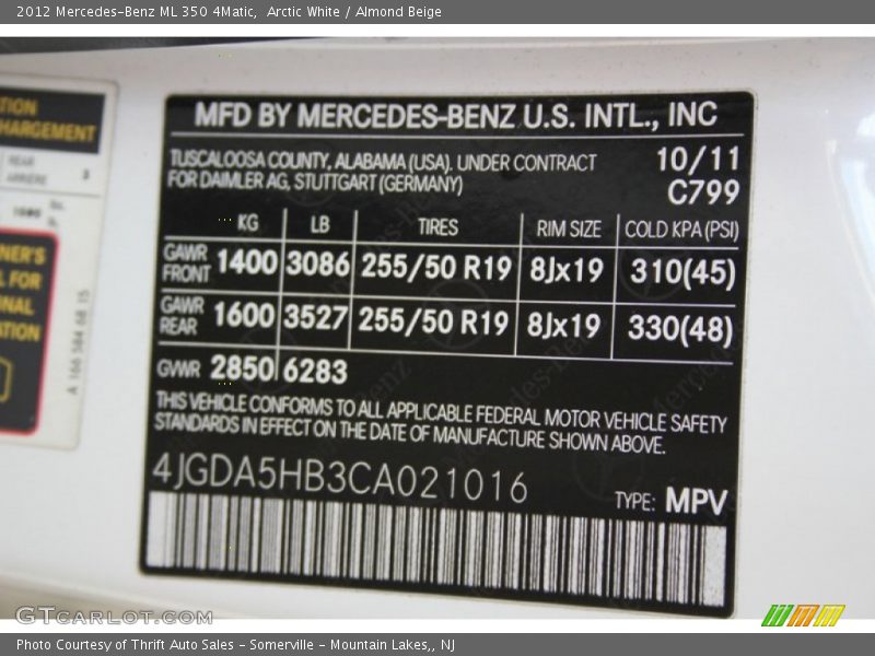 Arctic White / Almond Beige 2012 Mercedes-Benz ML 350 4Matic