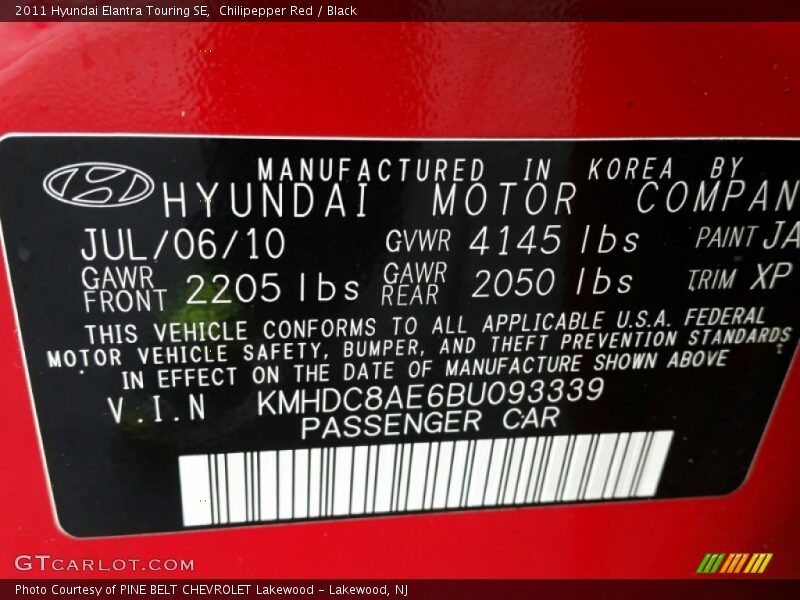 Chilipepper Red / Black 2011 Hyundai Elantra Touring SE