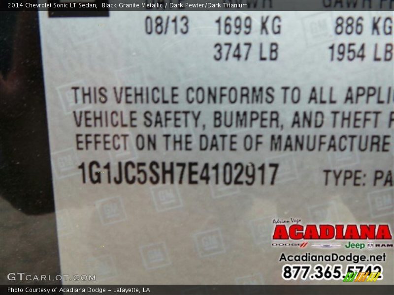 Black Granite Metallic / Dark Pewter/Dark Titanium 2014 Chevrolet Sonic LT Sedan
