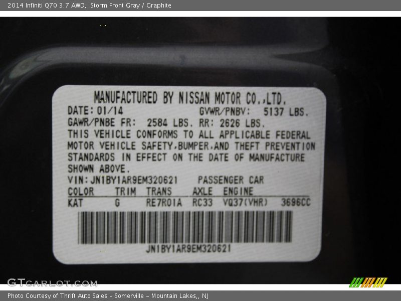 2014 Q70 3.7 AWD Storm Front Gray Color Code KAT