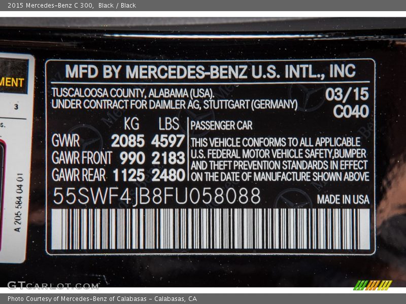 Black / Black 2015 Mercedes-Benz C 300