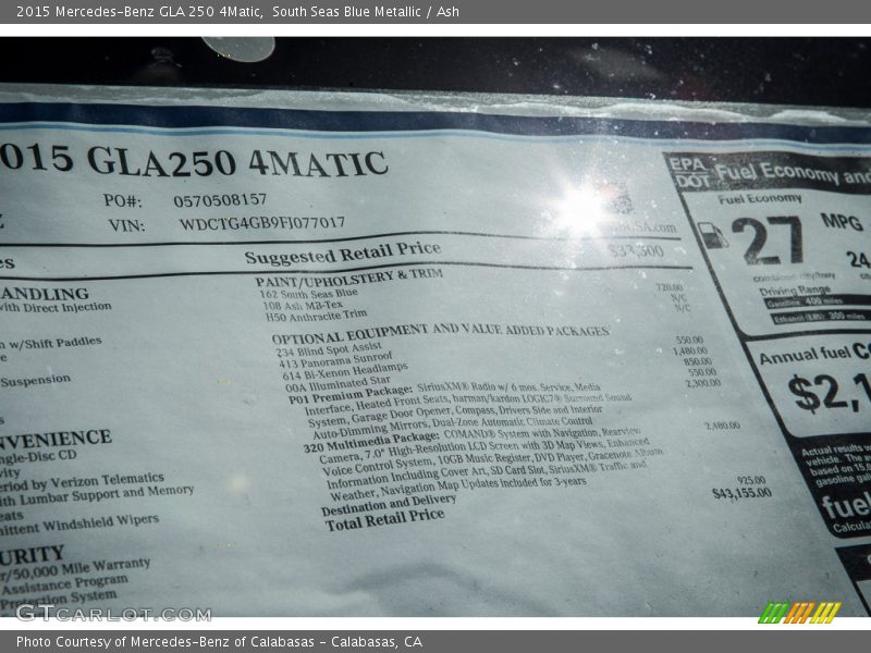  2015 GLA 250 4Matic Window Sticker