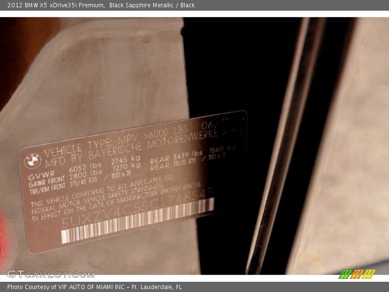 Black Sapphire Metallic / Black 2012 BMW X5 xDrive35i Premium