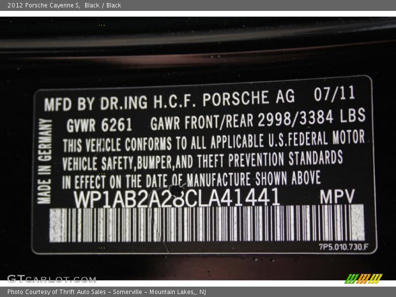 Black / Black 2012 Porsche Cayenne S