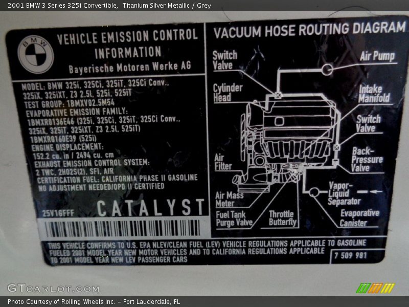 Info Tag of 2001 3 Series 325i Convertible