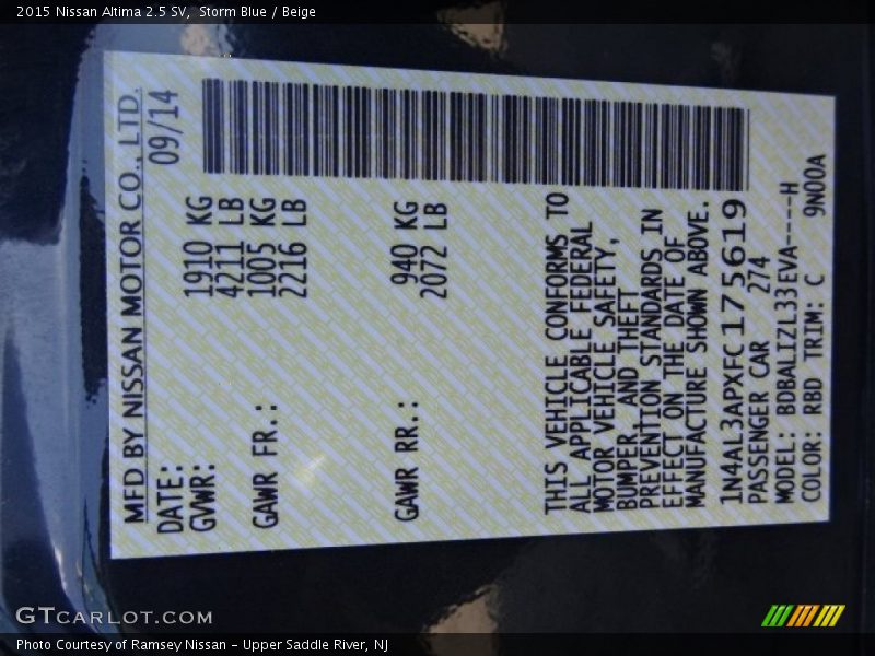 Storm Blue / Beige 2015 Nissan Altima 2.5 SV