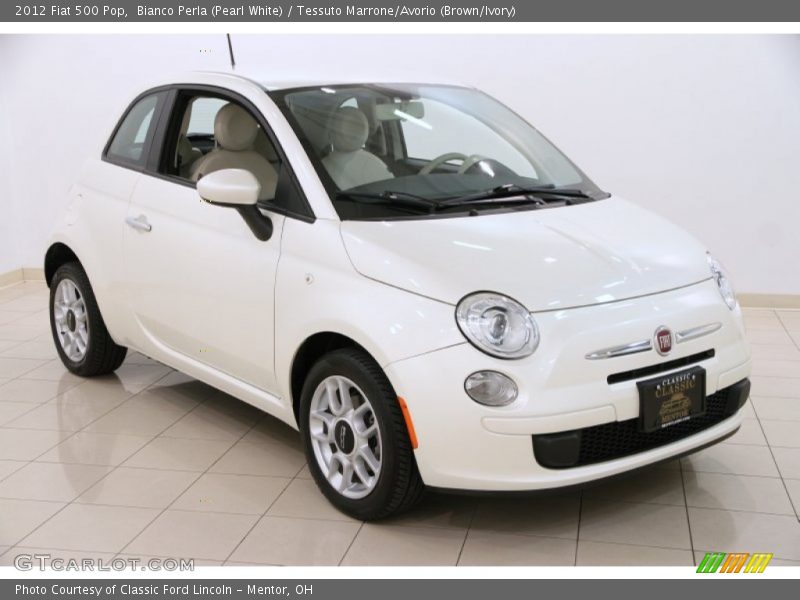 Bianco Perla (Pearl White) / Tessuto Marrone/Avorio (Brown/Ivory) 2012 Fiat 500 Pop