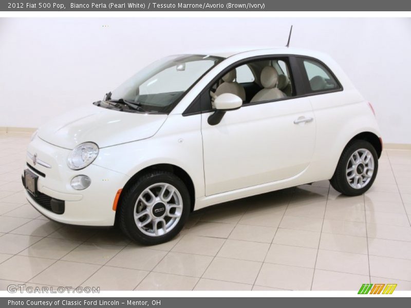 Bianco Perla (Pearl White) / Tessuto Marrone/Avorio (Brown/Ivory) 2012 Fiat 500 Pop