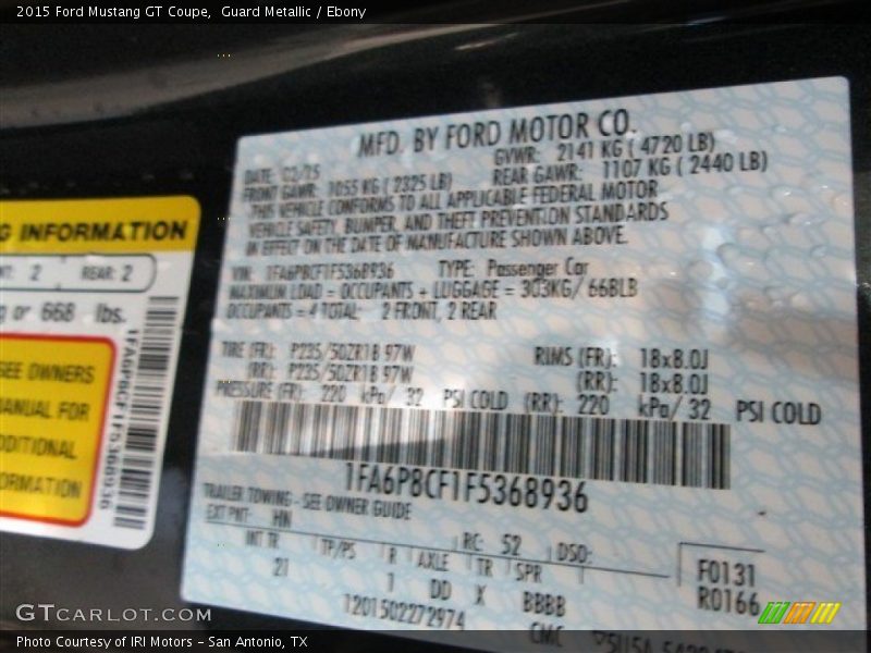 Guard Metallic / Ebony 2015 Ford Mustang GT Coupe
