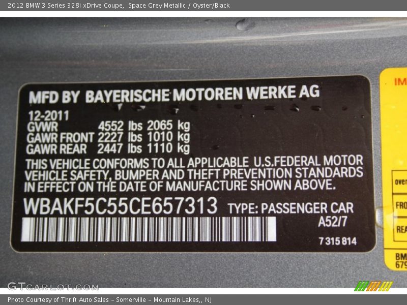 Space Grey Metallic / Oyster/Black 2012 BMW 3 Series 328i xDrive Coupe