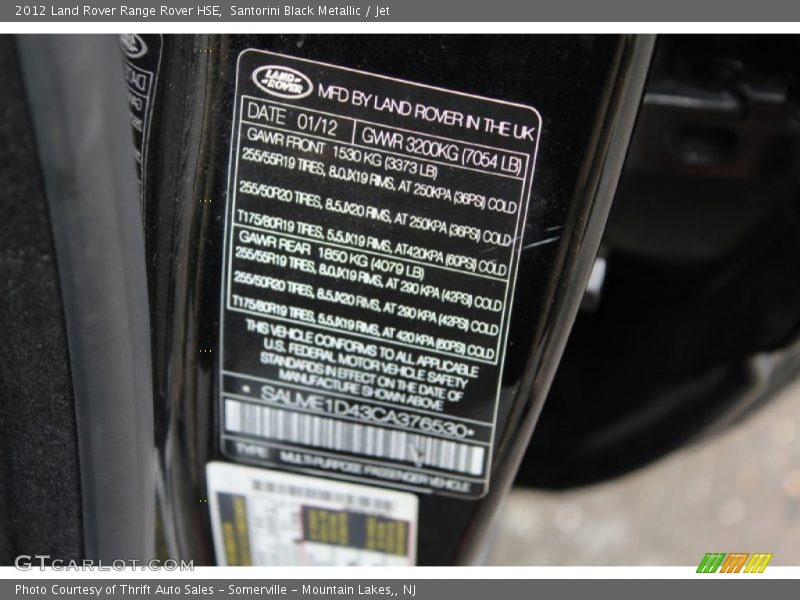 Santorini Black Metallic / Jet 2012 Land Rover Range Rover HSE