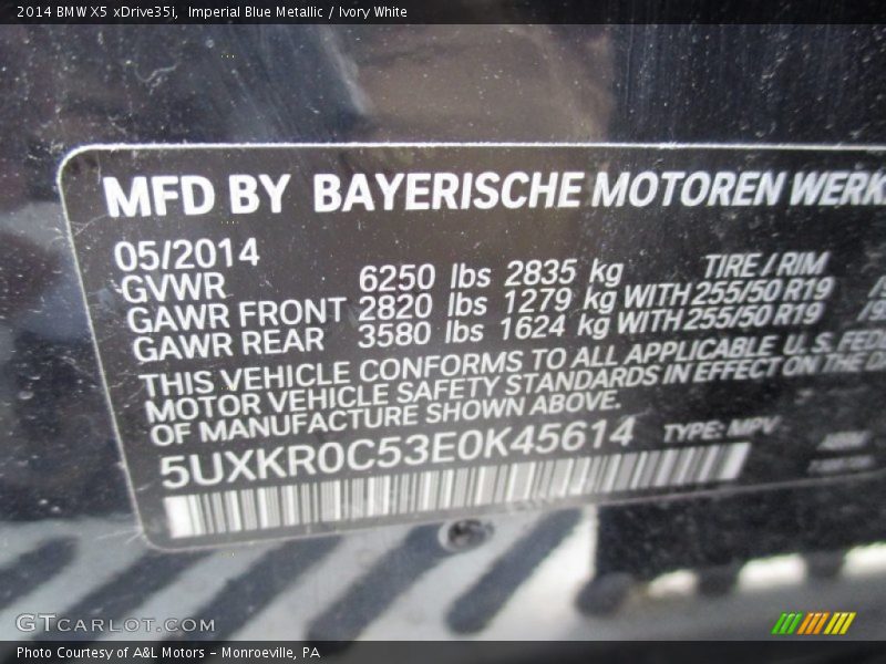 Imperial Blue Metallic / Ivory White 2014 BMW X5 xDrive35i