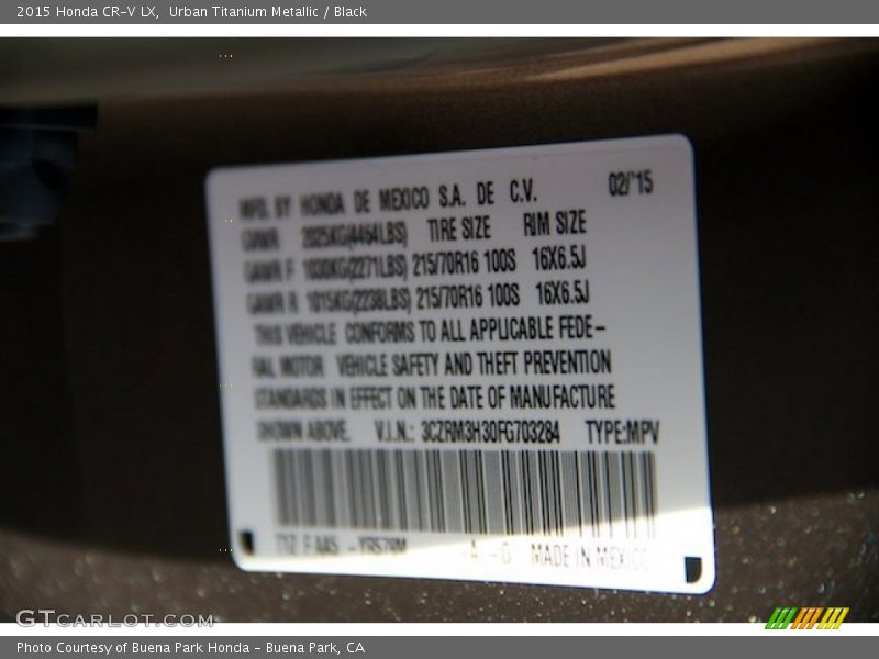 Urban Titanium Metallic / Black 2015 Honda CR-V LX