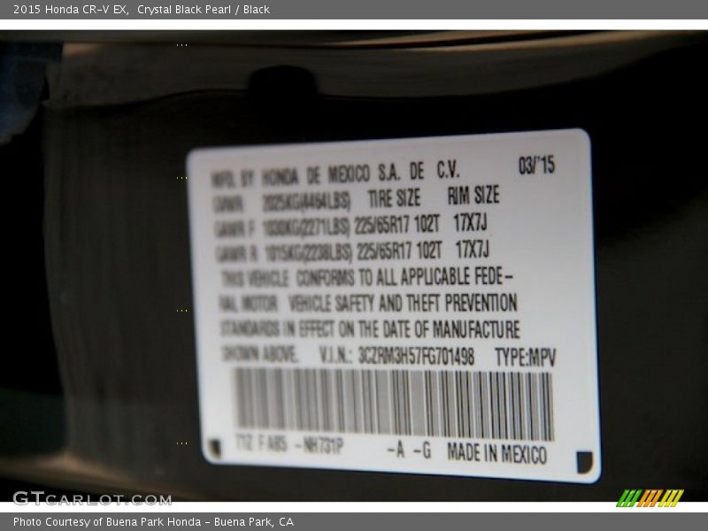 Crystal Black Pearl / Black 2015 Honda CR-V EX