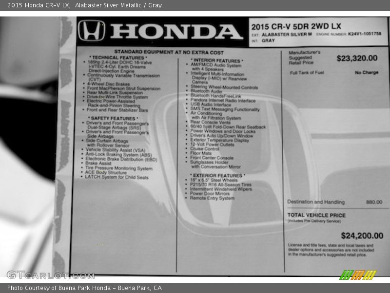 Alabaster Silver Metallic / Gray 2015 Honda CR-V LX