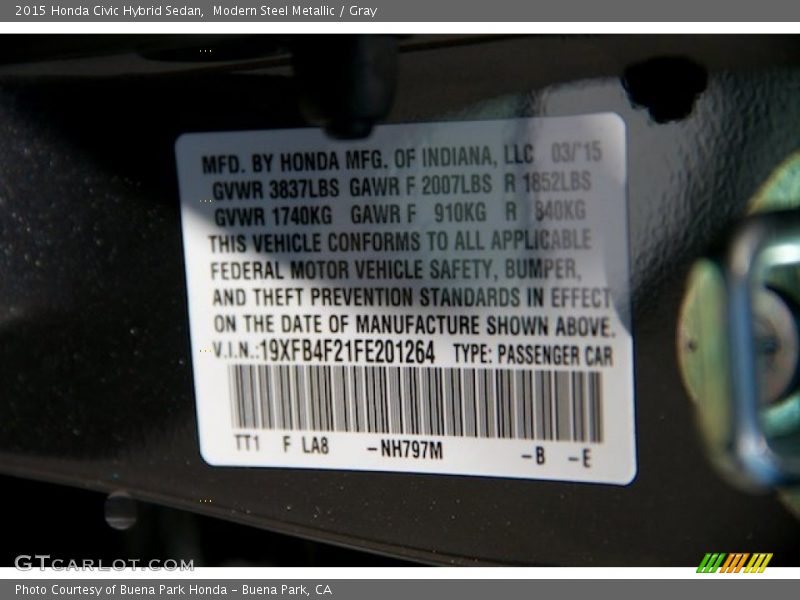 Modern Steel Metallic / Gray 2015 Honda Civic Hybrid Sedan