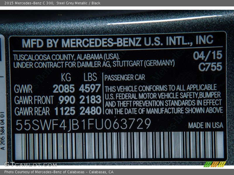Steel Grey Metallic / Black 2015 Mercedes-Benz C 300
