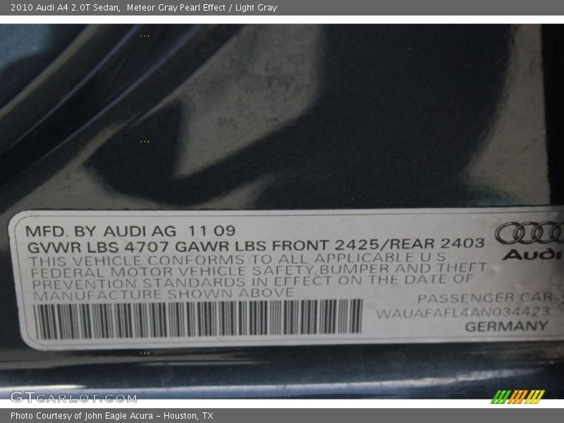 Meteor Gray Pearl Effect / Light Gray 2010 Audi A4 2.0T Sedan