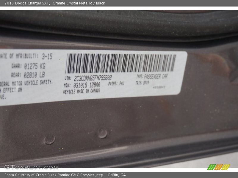 2015 Charger SXT Granite Crystal Metallic Color Code PAU