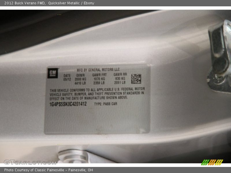 Quicksilver Metallic / Ebony 2012 Buick Verano FWD
