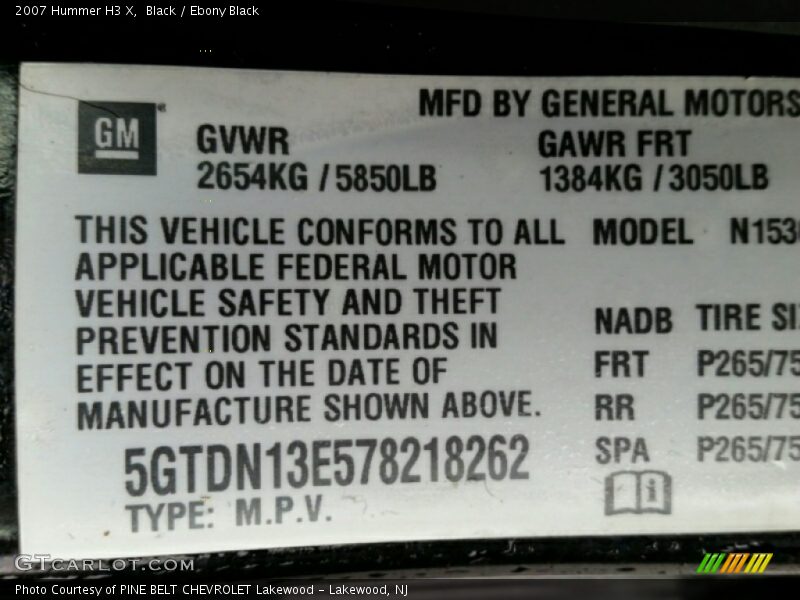 Black / Ebony Black 2007 Hummer H3 X