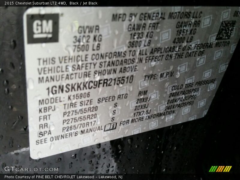 Black / Jet Black 2015 Chevrolet Suburban LTZ 4WD