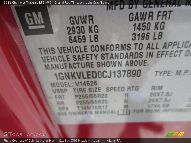 Crystal Red Tintcoat / Light Gray/Ebony 2012 Chevrolet Traverse LTZ AWD