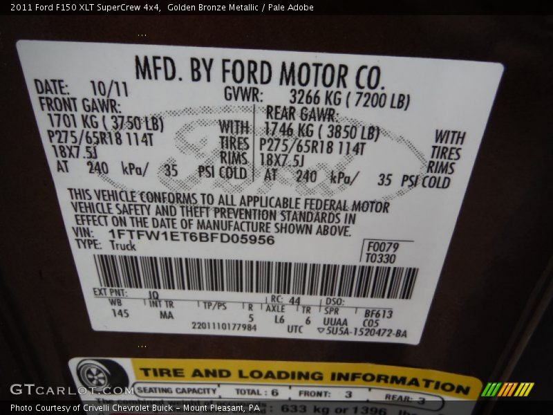 Golden Bronze Metallic / Pale Adobe 2011 Ford F150 XLT SuperCrew 4x4