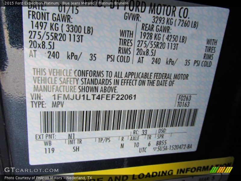 2015 Expedition Platinum Blue Jeans Metallic Color Code N1