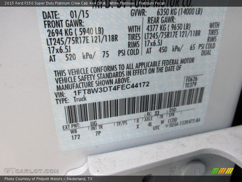 White Platinum / Platinum Pecan 2015 Ford F350 Super Duty Platinum Crew Cab 4x4 DRW