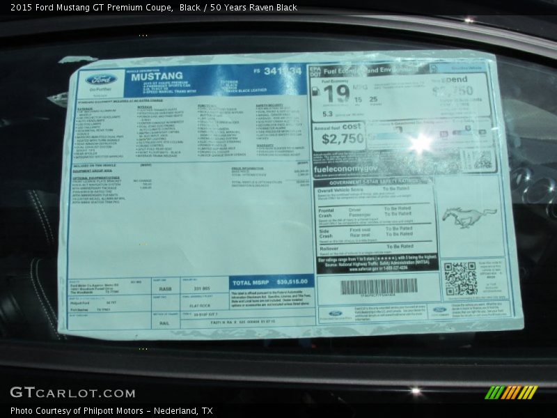 Black / 50 Years Raven Black 2015 Ford Mustang GT Premium Coupe