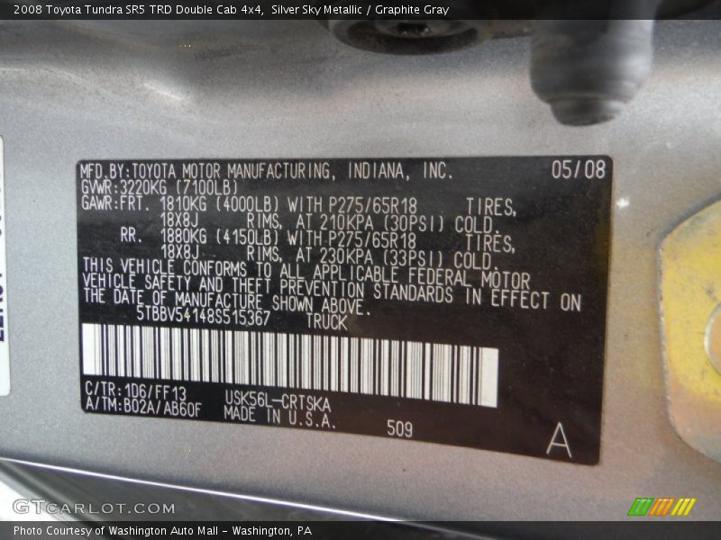 Silver Sky Metallic / Graphite Gray 2008 Toyota Tundra SR5 TRD Double Cab 4x4