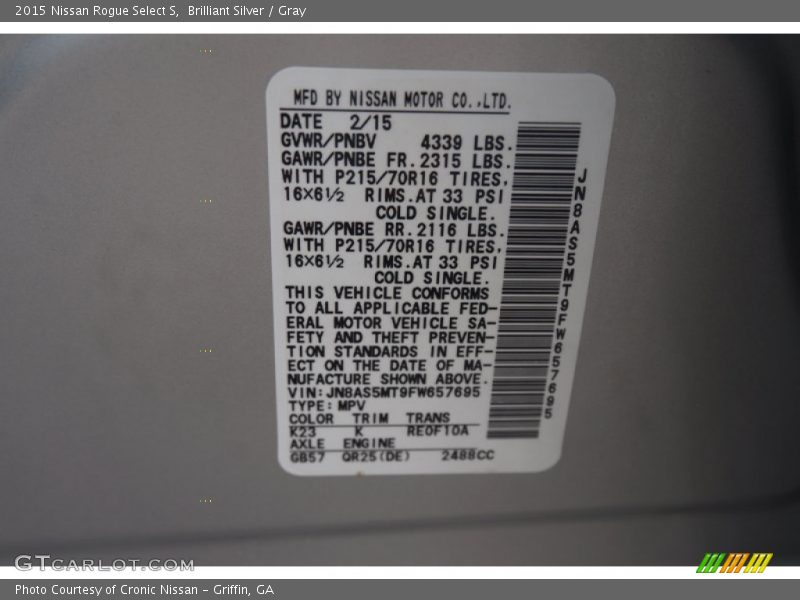 Brilliant Silver / Gray 2015 Nissan Rogue Select S