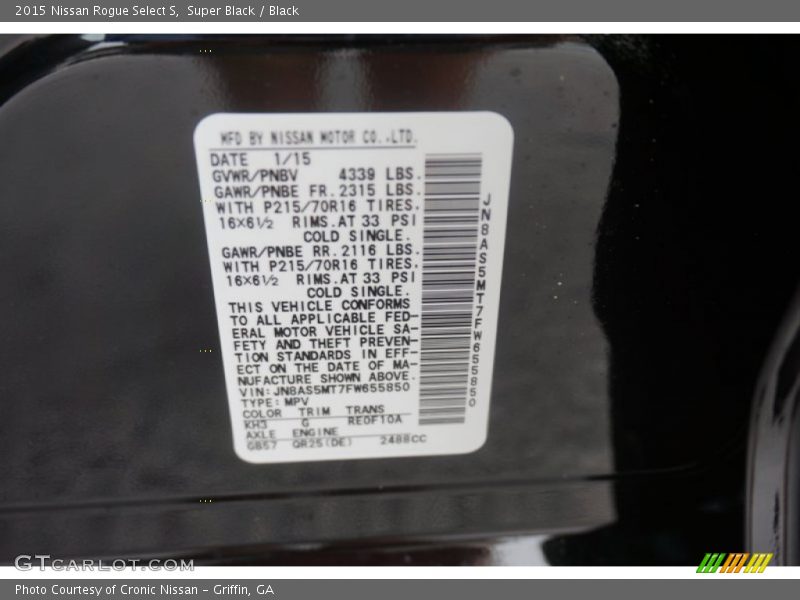 Super Black / Black 2015 Nissan Rogue Select S
