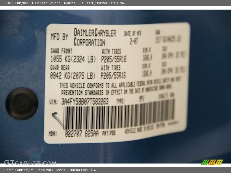 Marine Blue Pearl / Pastel Slate Gray 2007 Chrysler PT Cruiser Touring
