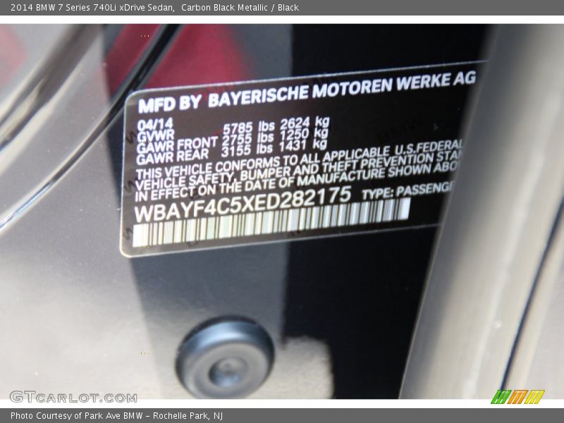 Carbon Black Metallic / Black 2014 BMW 7 Series 740Li xDrive Sedan
