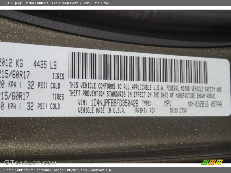 2015 Patriot Latitude Eco Green Pearl Color Code PGX