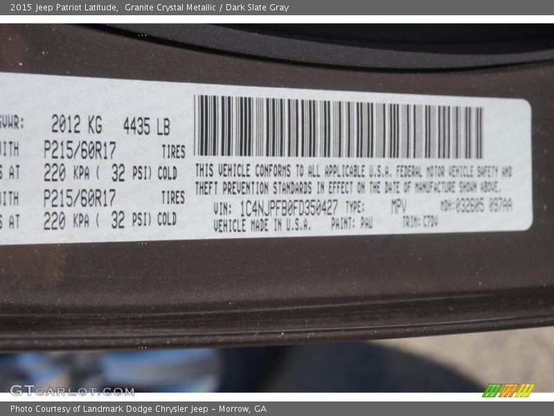 Granite Crystal Metallic / Dark Slate Gray 2015 Jeep Patriot Latitude
