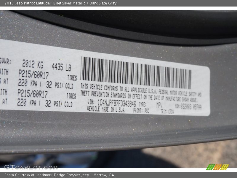 Billet Silver Metallic / Dark Slate Gray 2015 Jeep Patriot Latitude