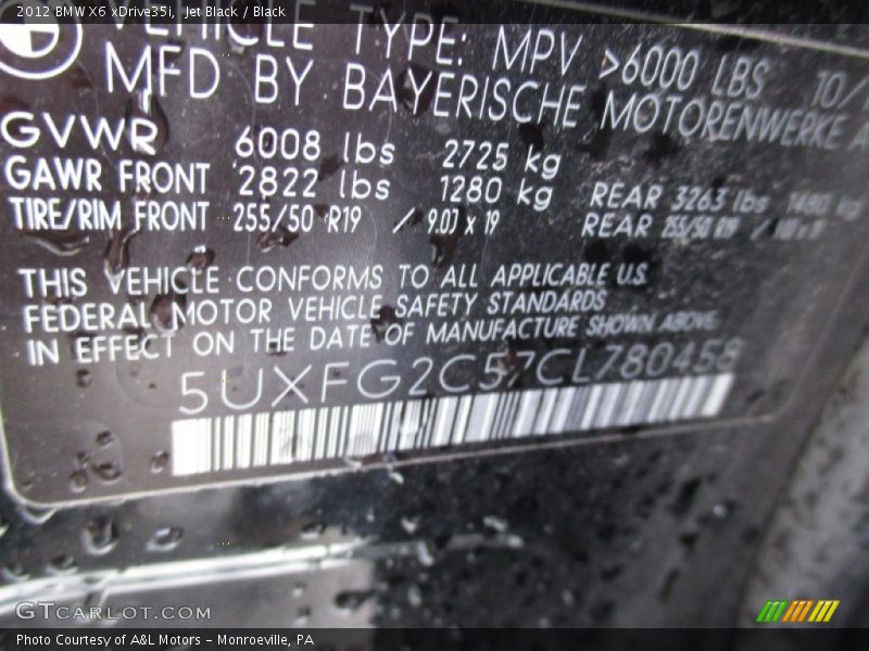Jet Black / Black 2012 BMW X6 xDrive35i