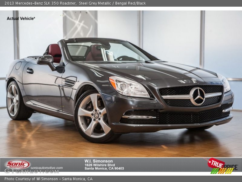 Steel Grey Metallic / Bengal Red/Black 2013 Mercedes-Benz SLK 350 Roadster