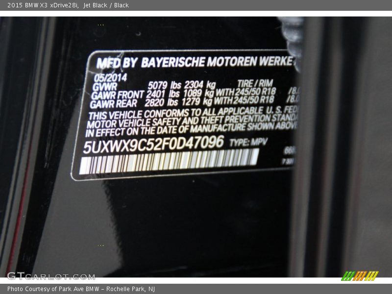 Jet Black / Black 2015 BMW X3 xDrive28i