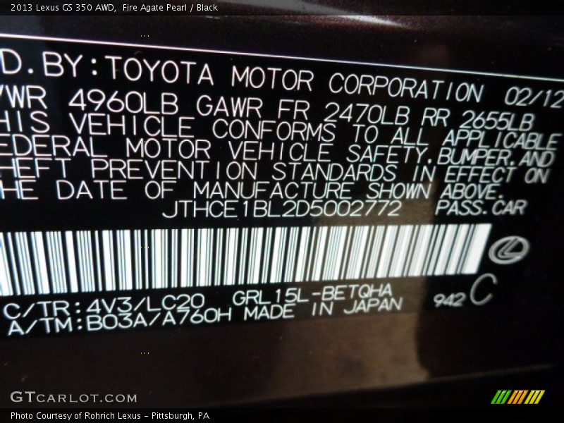 Fire Agate Pearl / Black 2013 Lexus GS 350 AWD