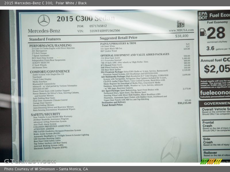 Polar White / Black 2015 Mercedes-Benz C 300