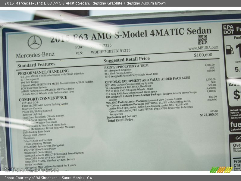  2015 E 63 AMG S 4Matic Sedan Window Sticker